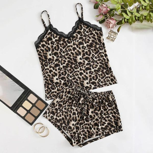 Damen Nachtwäsche Leopard Print Dessous Seide Unterwäsche Nachthemd Pyjamas Satin Pyjama Frau Femme 2022 Sommer # T2