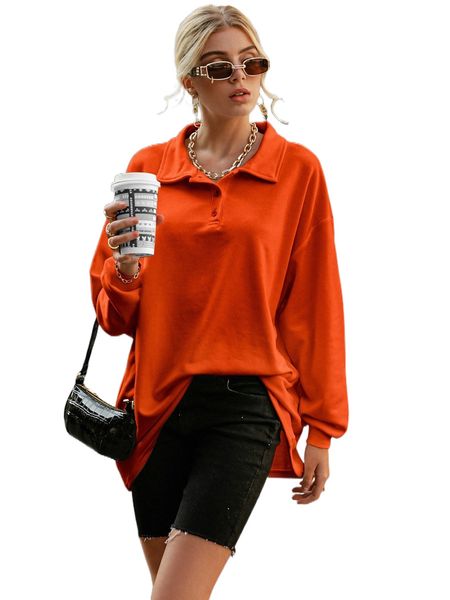 

sollinarry half button drop shoulder oversized sweatshirt y0t2#, Black