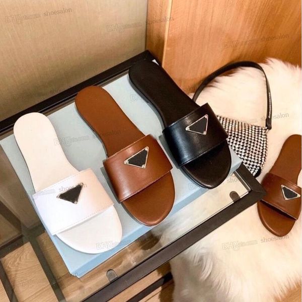 

women slipper fashion designers flat slides flip flops summer genuine triangle leather outdoor loafers bath shoes beachwear slippers origina, Black