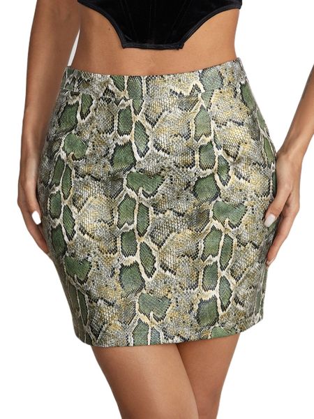 

snakeskin print bodycon skirt t4qp#, Black