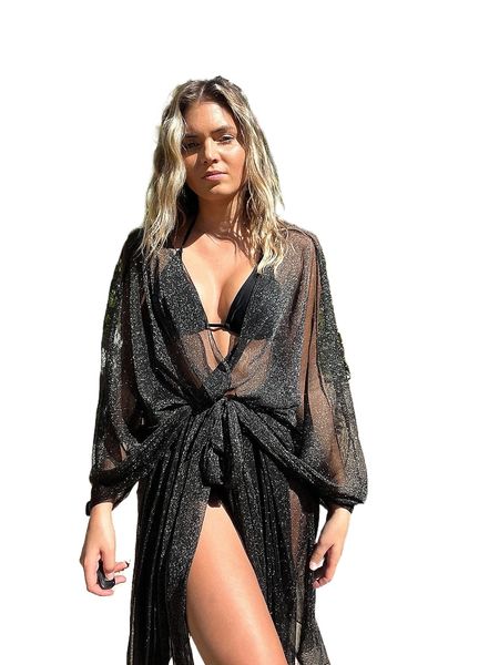 

glitter detachable belt kimono n7mv#, White;black