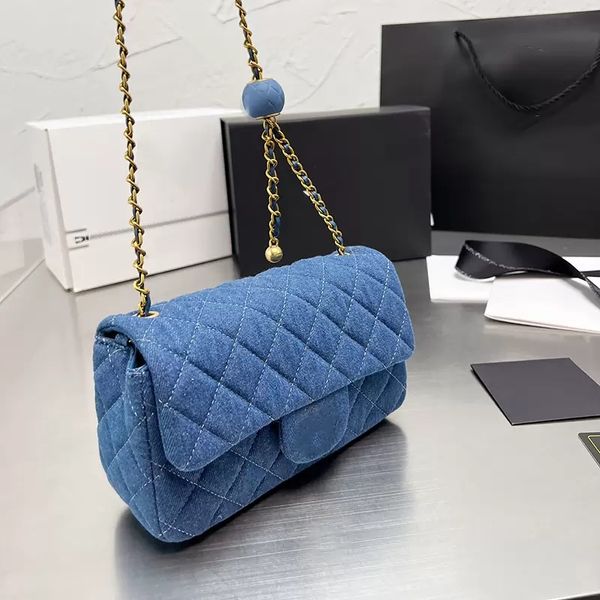 

denim crush blue ball mini flap square blue bags quilted ghw crossbody adjustable shoulder strap vanity cosmetic case ladies luxury designer