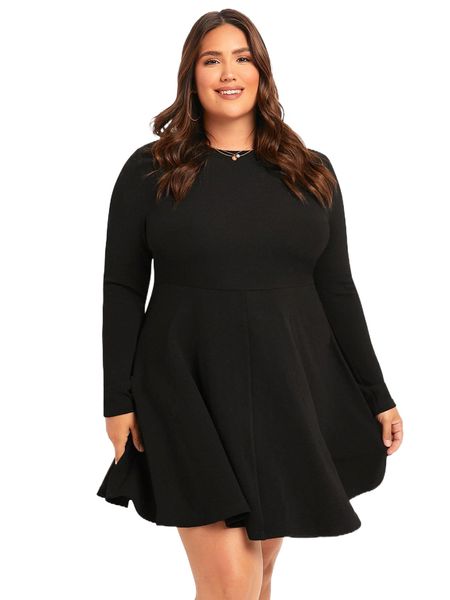 

evolu plus solid a-line dress g8qm#, Black