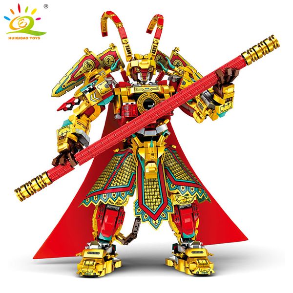 HUIQIBAO Monkey King Monk Bausteine Sun Wukong Monkie Mecha Figuren Stadt Ziegel Modell Set Kinder Spielzeug Kinder Geschenk 220715