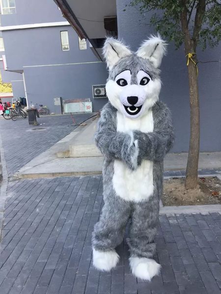 

2022 halloween grey wolf mascot costume cartoon husky dog wolfhound animal anime theme character christmas carnival fancy costumes, Red;yellow