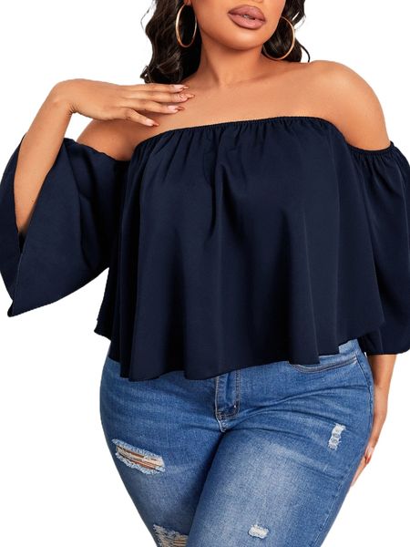 

sxy plus off shoulder solid blouse j1nk#, Black