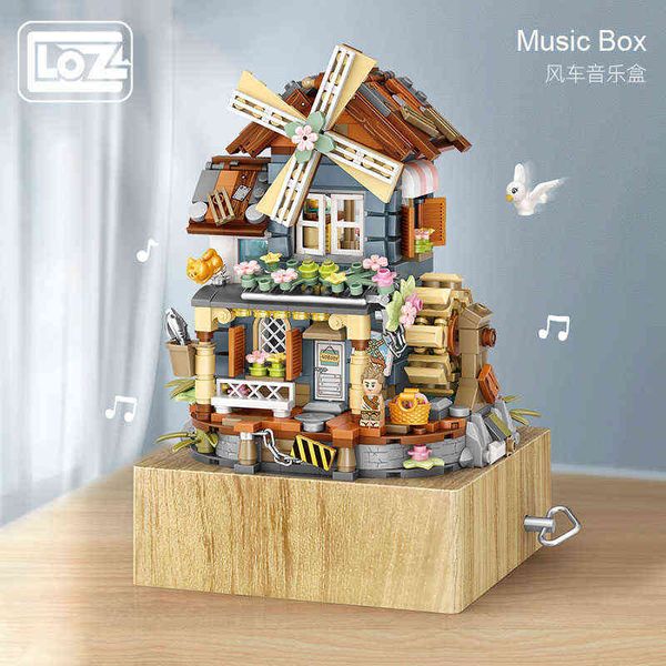 

loz classic windmill house music box music box small particles assembled building blocks toy national tide puzzle model j220624