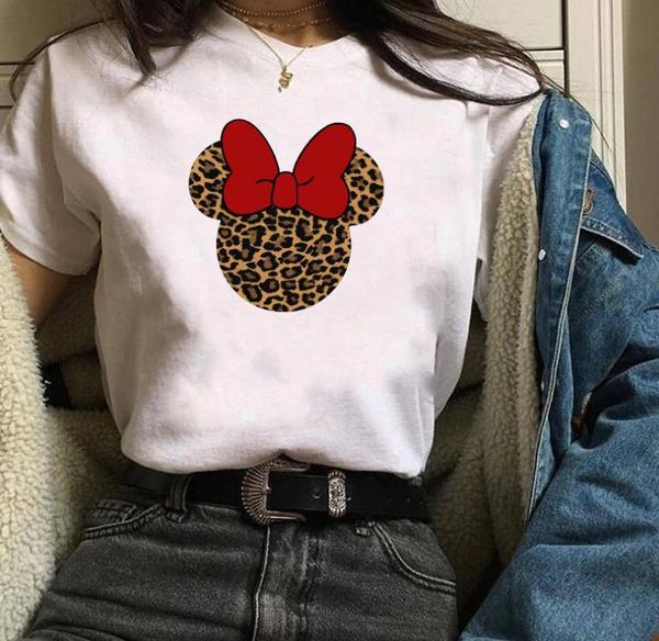 Kadın T-Shirt Leopar Fare Baş Baskı Kadın Tshirts Pamuklu Günlük Tişört Lady Top Tee Hipster 6 Renk Damlası Gemi