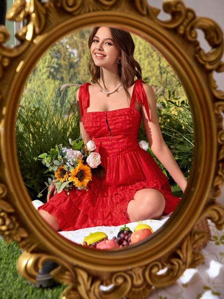 

striped tie shoulder layered hem cami dress f9iu#, Black;gray