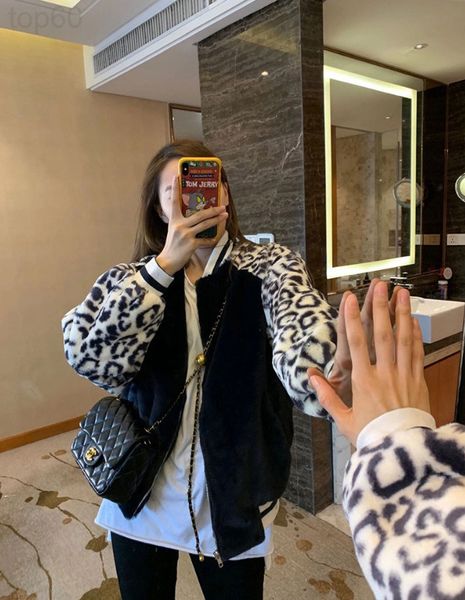 

women's sweaters designer korean version fried street thickened leopard stitched baseball jacket winter new net red loose jacket long s, White;black