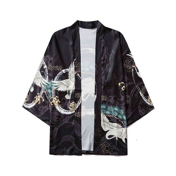 

men's casual shirts chinese style crane hanfu daopao ins trend ancient han and tang cardigan coat lovers kimono flower shirt men yejs, White;black