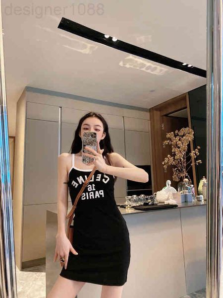 

casual dresses designer ce family's 22 spring and summer new minority solid color letter design simple fashion slim suspender dress 6w3, Black;gray