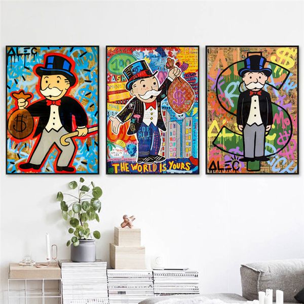 Alec Graffiti Monopoly Millionaire Money Street Art Leinwand Gemälde Poster und Drucke Moderne Wandkunst Bilder für Wohnkultur