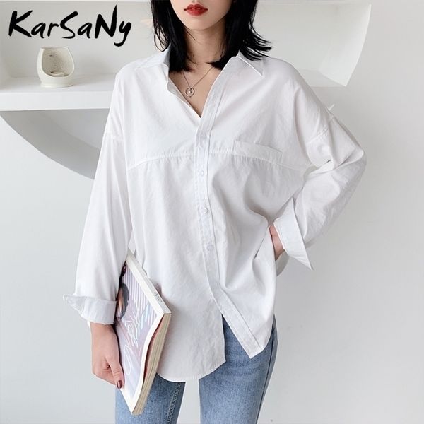 

karsany long sleeve white blouse women work wear oversized white collar shirt women elegant casual loose shirt blusas autumn y200828