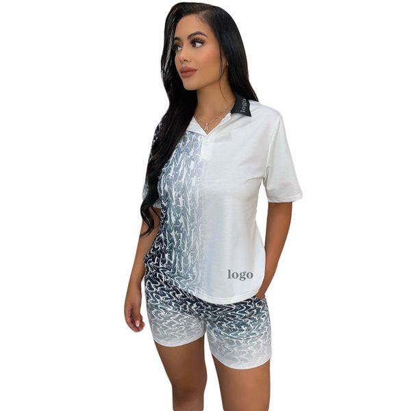 

new trendy letter gradient printed tracksuits for womens short sleeve and sports shorts casual brand 2 piece sets j2526, Gray