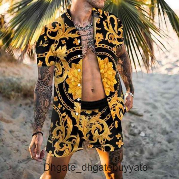 

casual luxury men's shirts men tracksuits hawaiian sets printing summer short sleeve button shirt fashion beach shorts tees streetwear, White;black