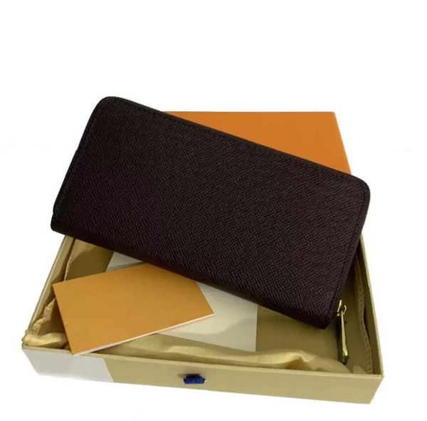 

2022 fashion women clutch wallet pu leather wallet single zipper wallets lady ladies long classical purse with orange box card 60017, Red;black