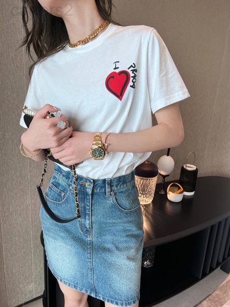 

women's t-shirt designer p home 22 spring and summer new black love letter triangle short sleeve sweet girl feeling loose graffiti pain, White
