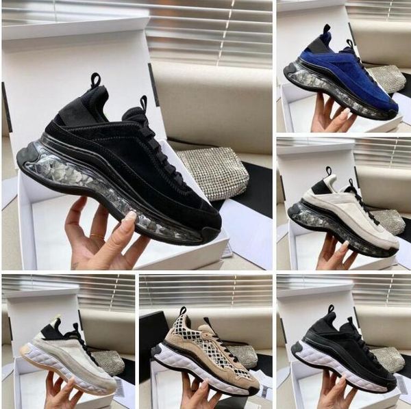 

designer vintage sneakers excellent suede casual shoes men women calfskin shoe velvet platform sneaker mixed mesh fiber luxury trainers, Black