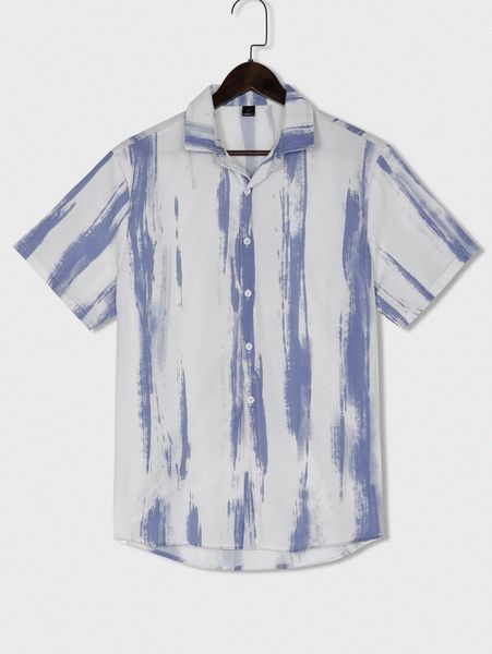 

romwe guys brush print button front shirt s5xf#, White;black