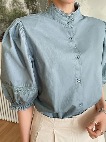 

dazy guipure lace puff sleeve blouse v1ux#, White