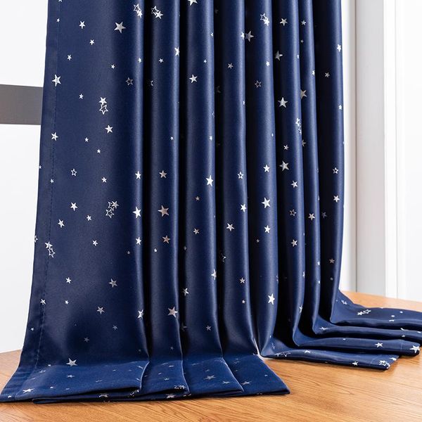 Tende per tende Tende oscuranti a stella stampate moderne per soggiorno Camera da letto Finestra Trattamento per bambini Tessuto finito bluTenda