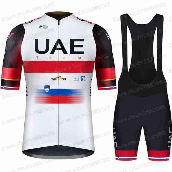 

2022 uae team cycling jersey set slovenia champion cycling clothing men race road bike shirts suit summer mtb bicycle bib shorts, Black;red