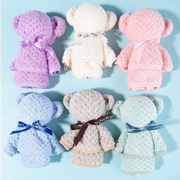 Asciugamano in velluto corallo orso di peluche bambola asciugamani per bambini morbido assorbente bagno viso mano per matrimoni affari regali per bambini