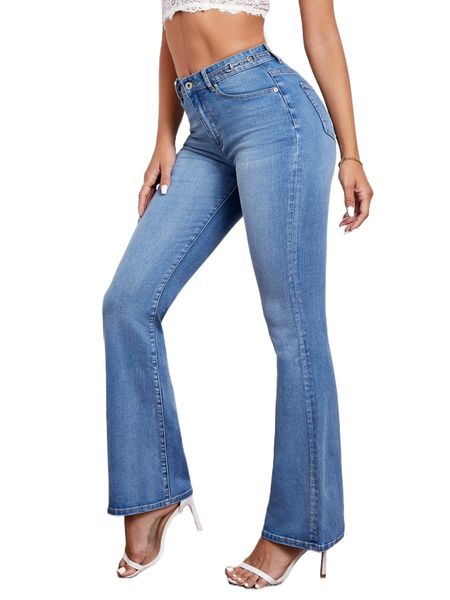 

high waist flare leg jeans j3s8#, Blue