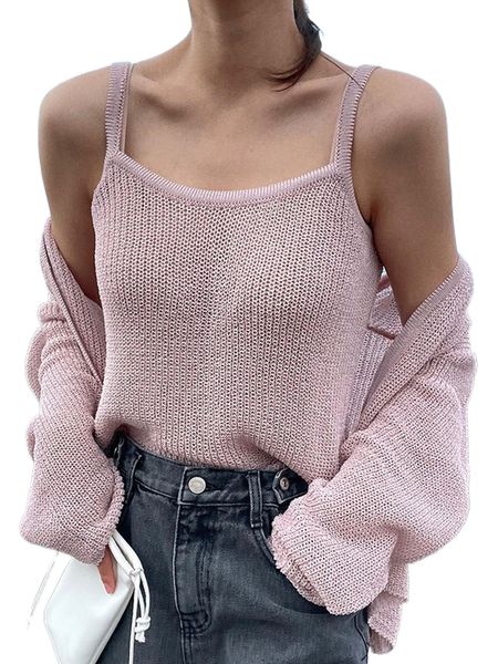 

dazy solid ribbed cami knit without cardigan 45gk#, White;black