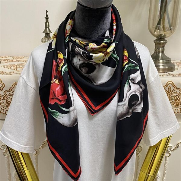 

women's square scarf scarves good quality 100% twill silk material black color pint letters flowre pattern size 110cm- 110cm278k, Blue;gray