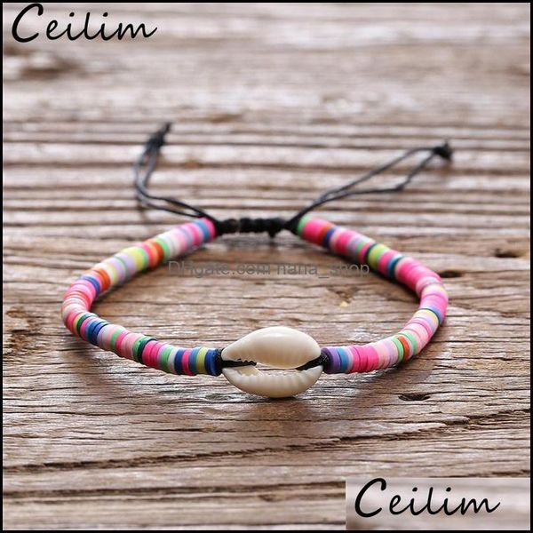 

link chain bracelets jewelry bohemian braided shell bracelet handmade mti color resin bead woven with summer beach adjustable for wo, Black