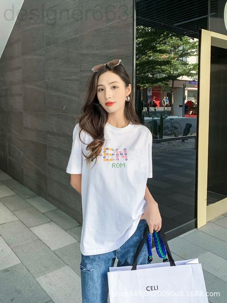 

women's t-shirt designer fd family's spring and summer regular loose print lotus hand nail diamond couple's short sleeve atuv, White