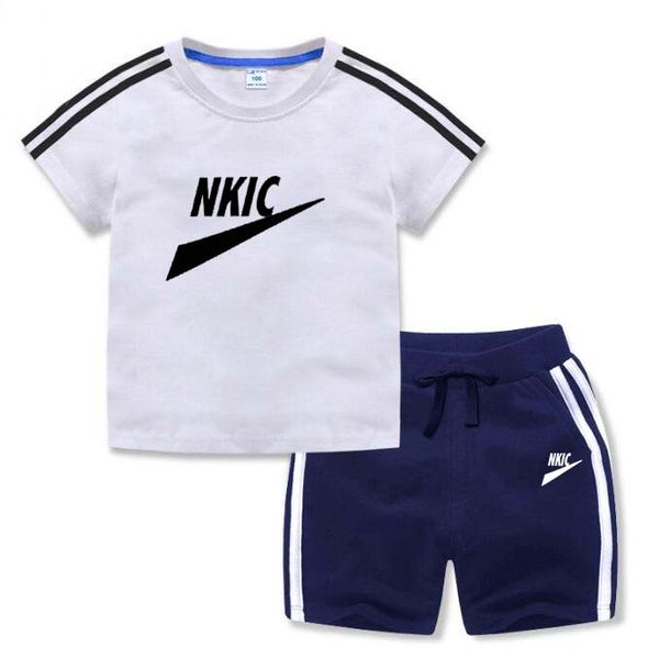 

children sport t-shirt pants sport clothing set solid letter baby boy girl quick-drying sportswear kids fashion two piece tracksuits, White