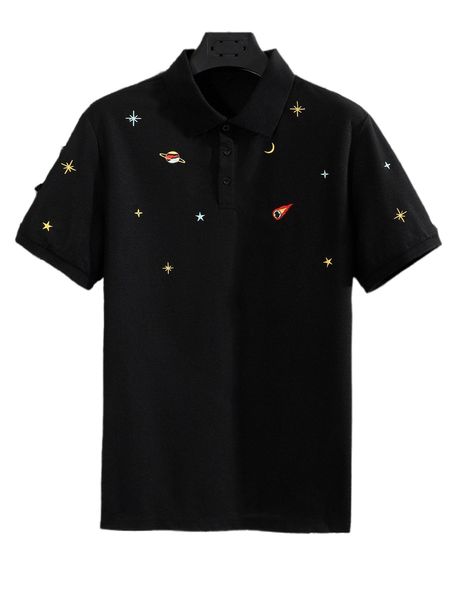 

men galaxy embroidery polo shirt l11c#, White;black