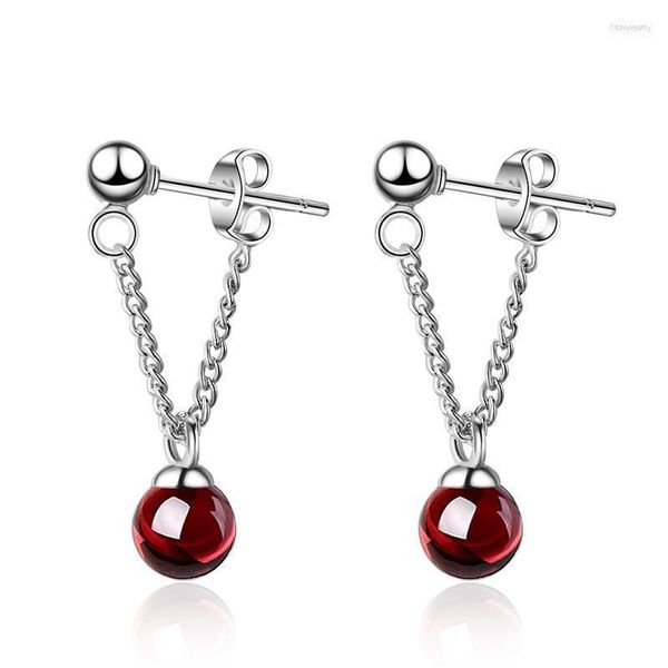 Pendientes de plata 925 de moda para mujer, joyería para fiesta navideña, pendiente de bola de cristal rojo vino exquisito, regalo de cumpleaños para niñaStud Dale22 Farl22