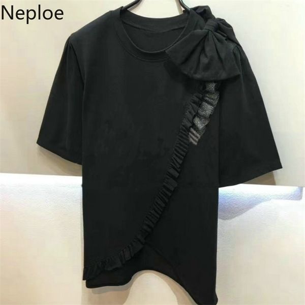 

neploe bow knot t shirts women summer korean fashion half sleeve o neck female loose casual cotton ladies tees 1a027 t200512, White