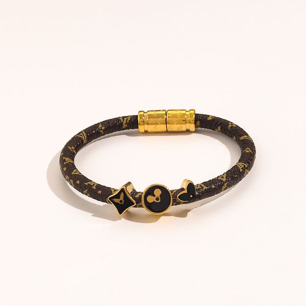 

new style bracelets women bangle designer letter jewelry faux leather 18k gold plated stainless steel bracelet womens wedding gifts accessor, Black
