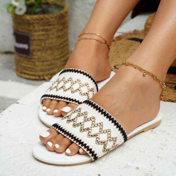 

summer new sandals for women 2022 fashion low heel embroidery women slippers ladies outdoor causal beach slides women shoes y220622, Black