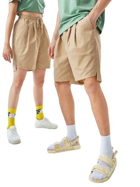 

1pc slant pocket drawstring waist shorts r4gy#, White;black