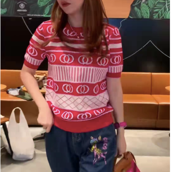 

women knitwear o-neck geometric jacquard short sleeve sweater female vintage loose pullover knit, White