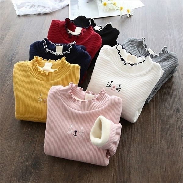 

fashion girls sweater winter children clothes cartoon kids warm velvet thick kids sweater girls outerwear lj201128, Blue