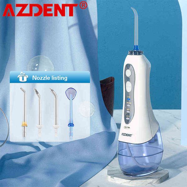 

azdent hf-5 oral irrigator portable water dental flosser usb rechargeable jet floss tooth pick 5 tip 300ml 3models 220518