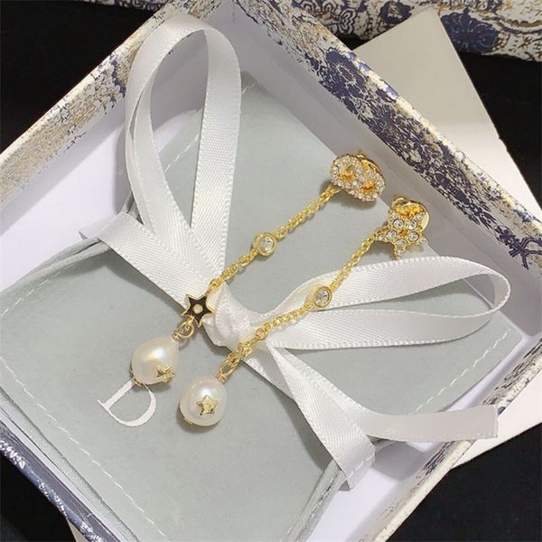 

shop 80% off clearance new letter star tassel earrings women's diamond tassel pearl, Golden