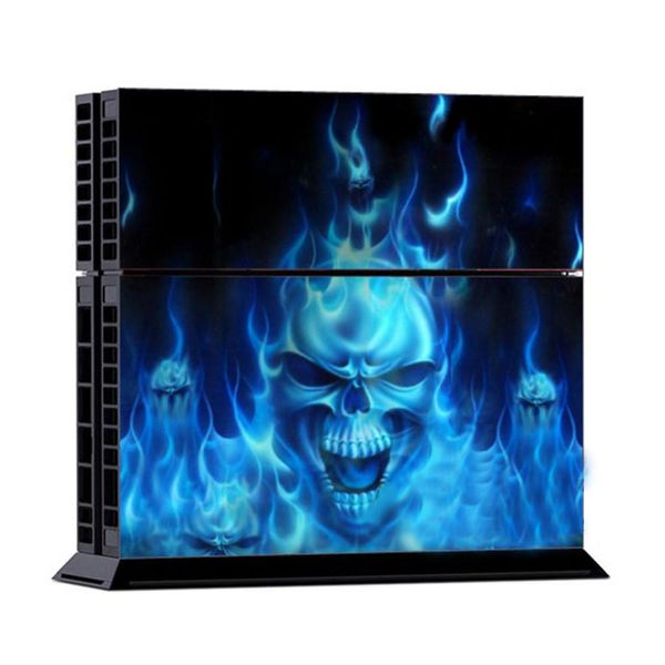 Ganzkörper Cool Blue Skull Console Skin Wrap 2 Controller Aufkleber Aufkleber Grip Cover Schutz für Sony Playstation