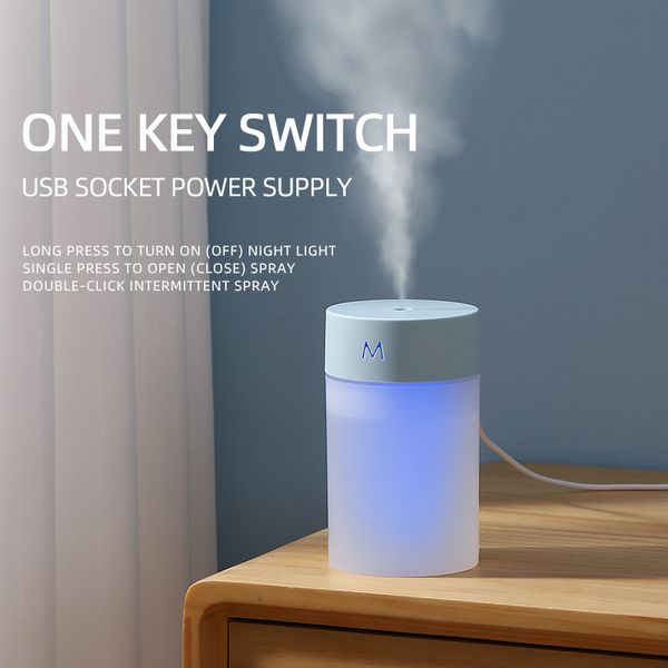 Umidificatore da 260 ml Mini diffusore ad ultrasuoni per aromaterapia Spruzzatore portatile USB Atomizzatore di olio essenziale Lampada a LED per umidificatori domestici per camera da letto