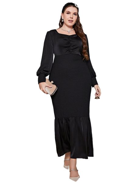 

plus ruched mermaid hem dress w9tl#, Black