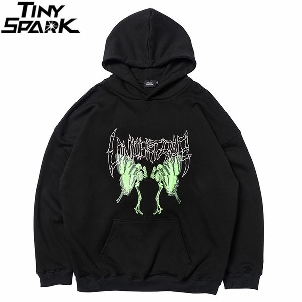 

men hip hop hoodie sweatshirt dancing skull harajuku streetwear winter fleece hooded pullover cotton 220325, Black