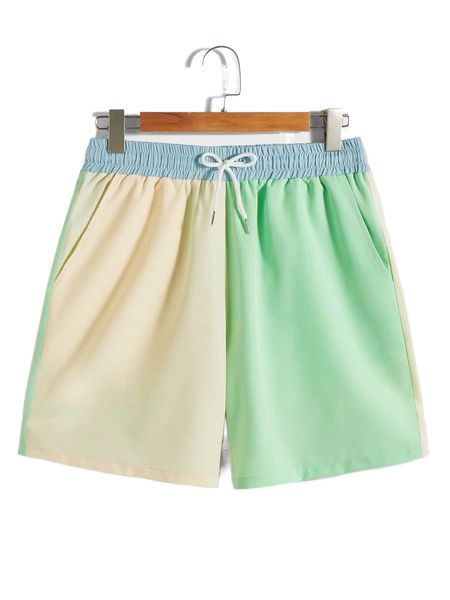 

men colorblock drawstring waist shorts 55aw#, White;black