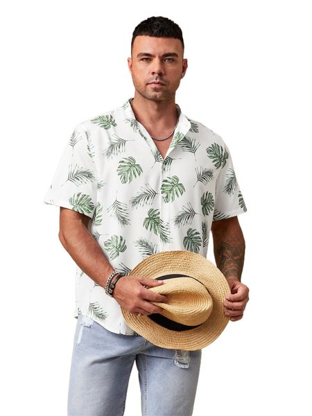 

extended sizes men tropical print shirt i6o8#, White;black